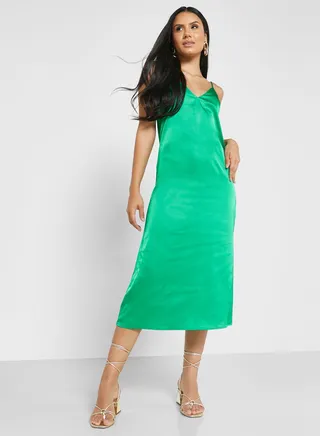 Side Slit Strappy Knitted Dress
