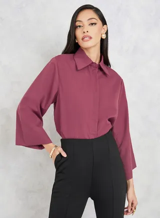 Wide Sleeve Shirt with Concealed Button Placket