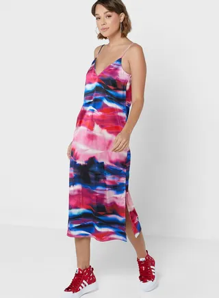 Strappy V-Neck Printed Dress