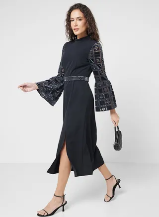 High Neck Lace Detail Dress
