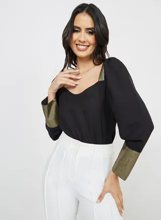 Sequin Detail Sweetheart Neck Regular Length Top