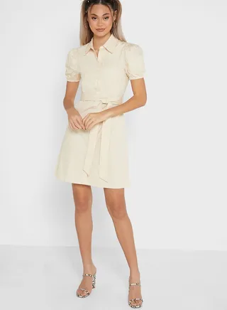 Puff Sleeve Belted Dress