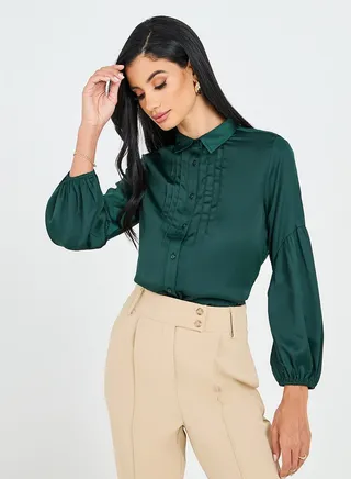 Pintuck Panel Button-Through Regular Fit Shirt