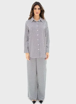 Button Down Shirt And High Waist Pants Set