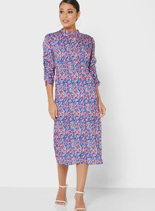 Button Up Belted Printed Dress