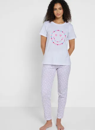 Graphic Nightwear T-Shirt And Pyjama Set