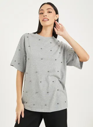 Oversized Embellished Drop Shoulder T-Shirt