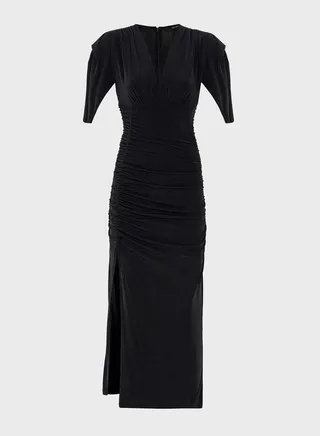 Plunge Neck Ruched Detail Dress