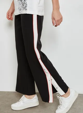 Contrast Side Button Paneled Pants