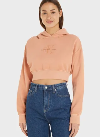 Logo Knitted Crop Hoodie