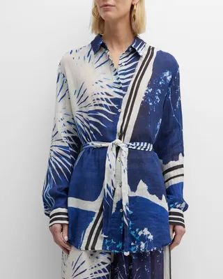 Cleon Belted Botanical-Print Shirt
