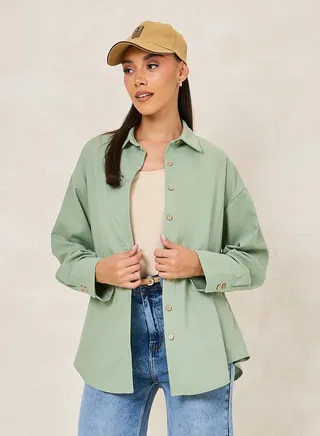 Linen Look Oversized Longline Shirt