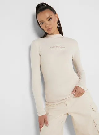 Rib Long Sleeve Logo T-Shirt