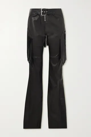 Versace - Fringed Belted Leather Slim-leg Pants - Black