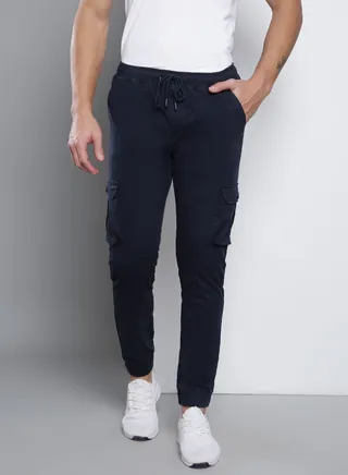 Solid Cotton Cargo Joggers for Men Tapered Fit, Mid Rise, Ankle Length, Multi-Pocket Drawstring Stretchable Cargos for Men, Casual Trousers
