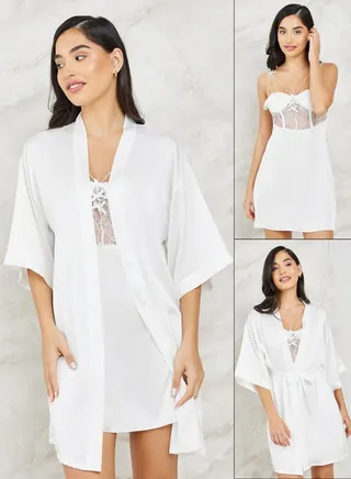 Pack of 2 - Triple Apex Strap Corset Detail Slip Dress & Robe