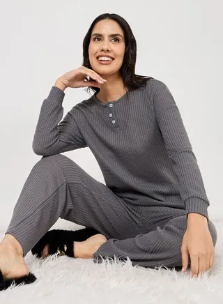 Waffle Knit Top & Trouser Lounge Set