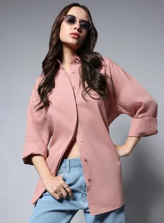 Oversized Solid Concealed Placket Longline Shirt with Long Sleeves
