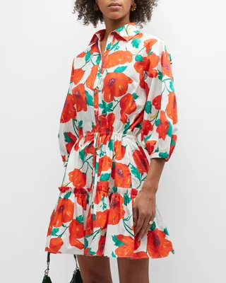Robin Puff-Sleeve Floral Poplin Mini Dress
