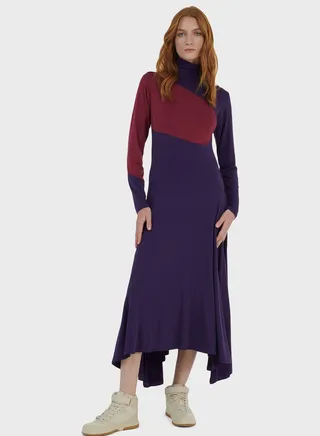 High Neck Colour Contrast Jersey Dress