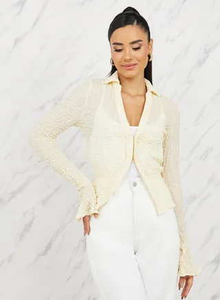 Slim Fit Crinkle Textured Shirt with Hook & Loop Closure