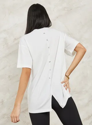 Oversized Split Back Button Detail Longline T-Shirt