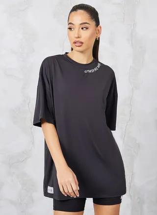 Gymspire Edition - Label Neck Text Extreme Drop Shoulder Top