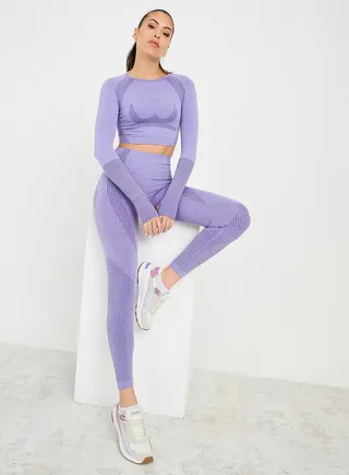 Melange Contour Thumbhole Detail Crop Top & Leggings Set