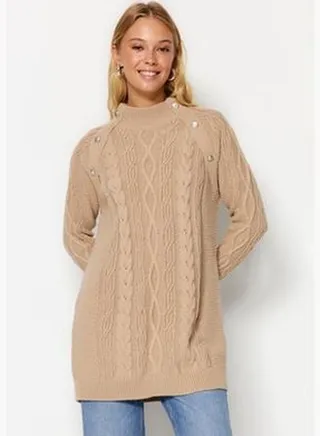 Beige Accessory Detail Braided Knitwear Sweater TCTAW24AK00165
