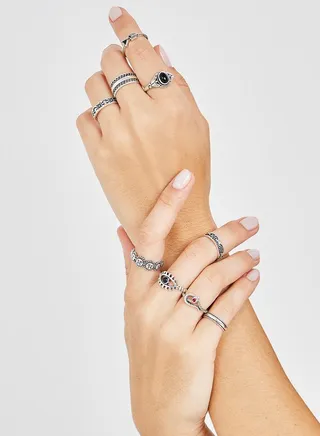 Set of 9 - Assorted Textured Rings