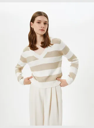 Long Sleeve V Neck Knitted Sweater