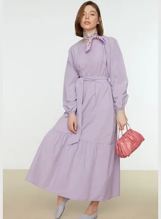 Lilac Crew Neck Woven Dress with Belted Waist TCTSS21EL3330