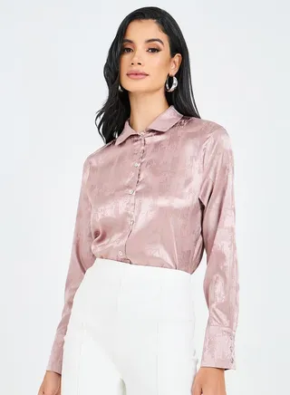 Satin Jacquard Shirt with Button Closure