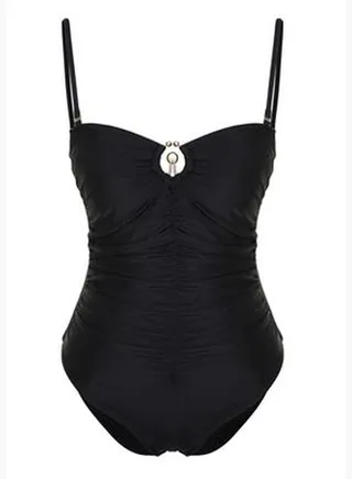 Black Strapless Gathered Swimsuit