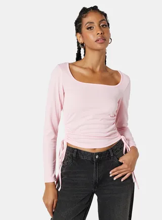 Ruched Square Neck T-Shirt