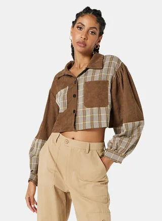 Checkered Oversized Crop Shirt Black
