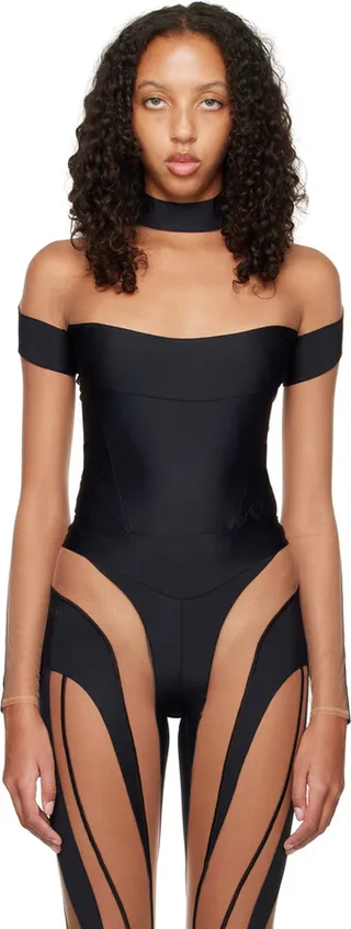 Mugler Black Illusion Neckline Bodysuit