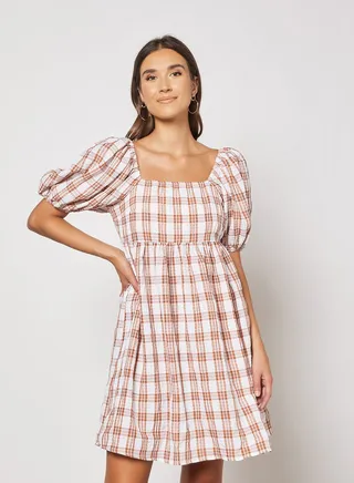 Square Neck Seersucker Dress