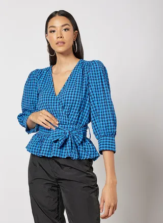 Check Print Wrap Top