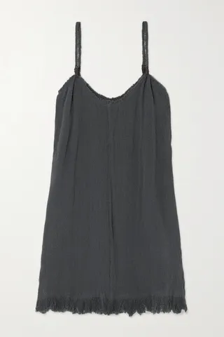 Caravana - + Net Sustain Becan Open-back Leather-trimmed Cotton-gauze Mini Dress - Blue