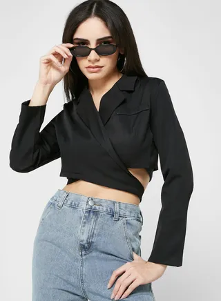 Cropped Blazer With Tie Up Detail
