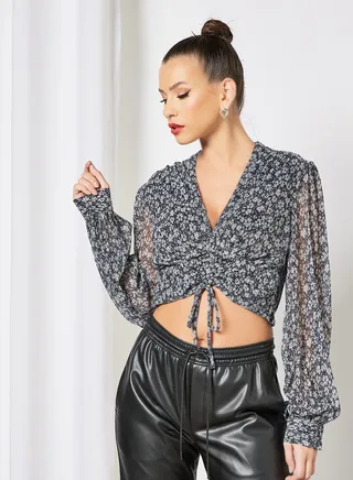 Cinched Front Floral Top