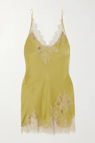 Carine Gilson - Lace-trimmed Silk-satin Chemise - Yellow