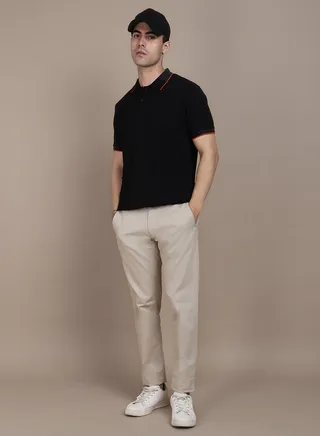 Men's Regular Fit Cotton Polo Neck Solid T-Shirt