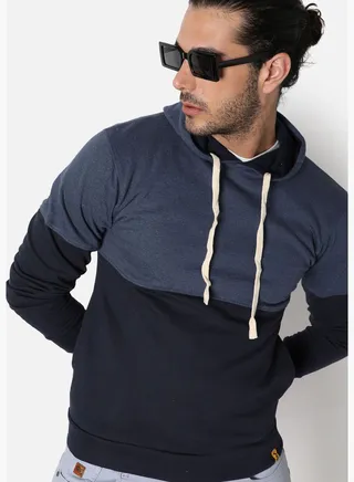 Men’s Colour-Block Solid Sweatshirt With Hoodie Regular Fit For Casual Wear