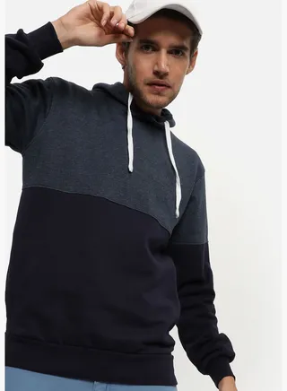 Men's Colour-Blocked Regular Fit Sweatshirt With Hoodie For Winter Wear