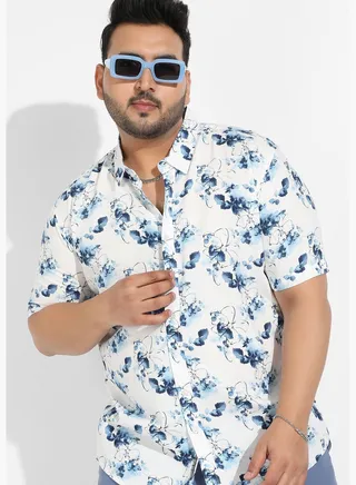Printed Spread Collar Short Sleeve Shirt