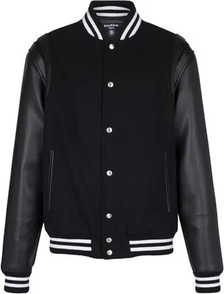Leather and wool varsity jacket