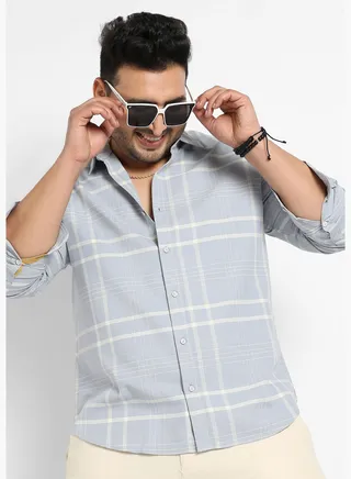 Checkered Spread Collar Long Sleeve Shirt