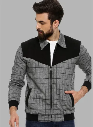 Men's Checked TextuRegular Fit Cotton Jacket For Winter Wear
